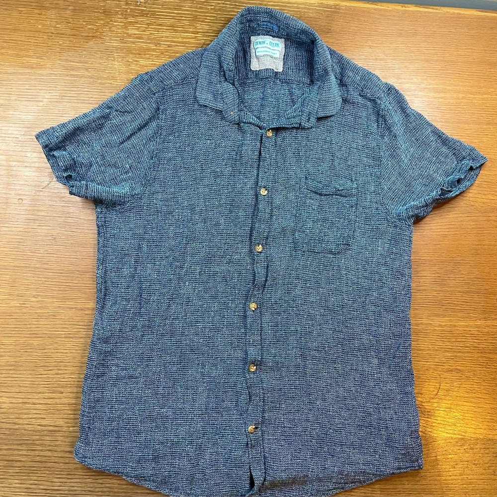 Tenth + Ocean Linen Shirt Men's XL Navy SS Lightweight Resort Vacation Holiday - Picture 3 of 13